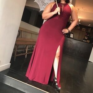 Maroon Formal dress with Lace Bodice